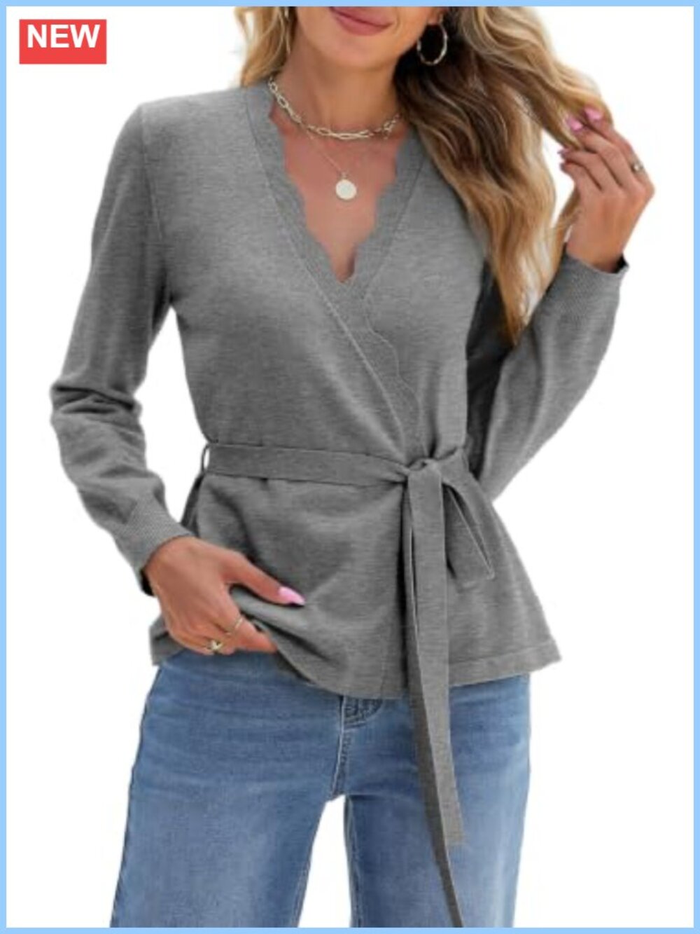Sidefeel Long Sleeve Wave Lightweight Cardigan Sweater